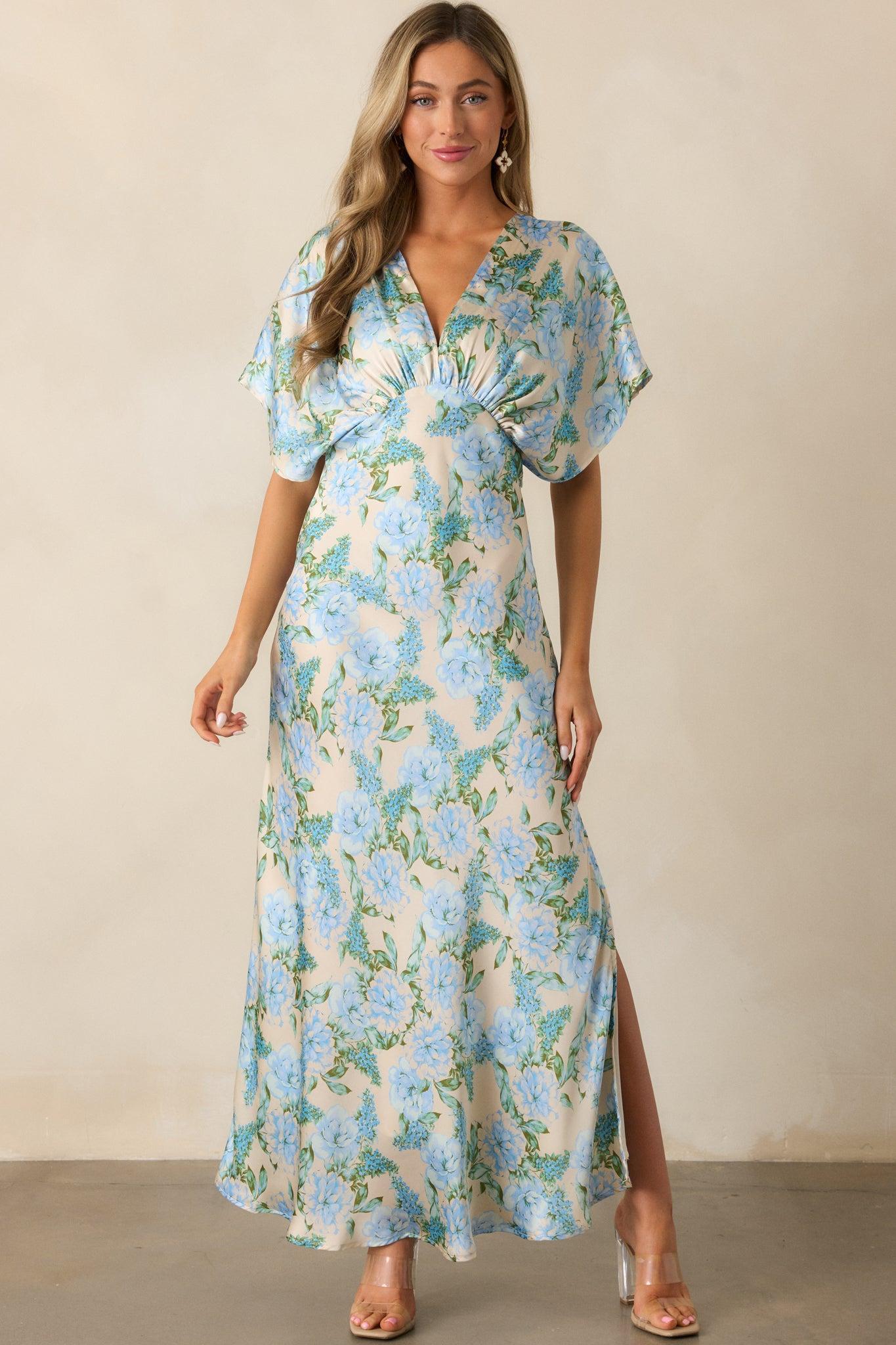 The Lilian Sky Blue Floral Maxi Dress Product Image