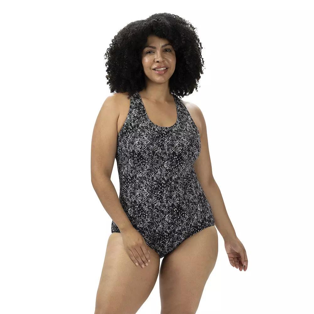 Women's Dolfin Aquashape Printed Lap One-Piece Swimsuit, Size: 14, Black Product Image