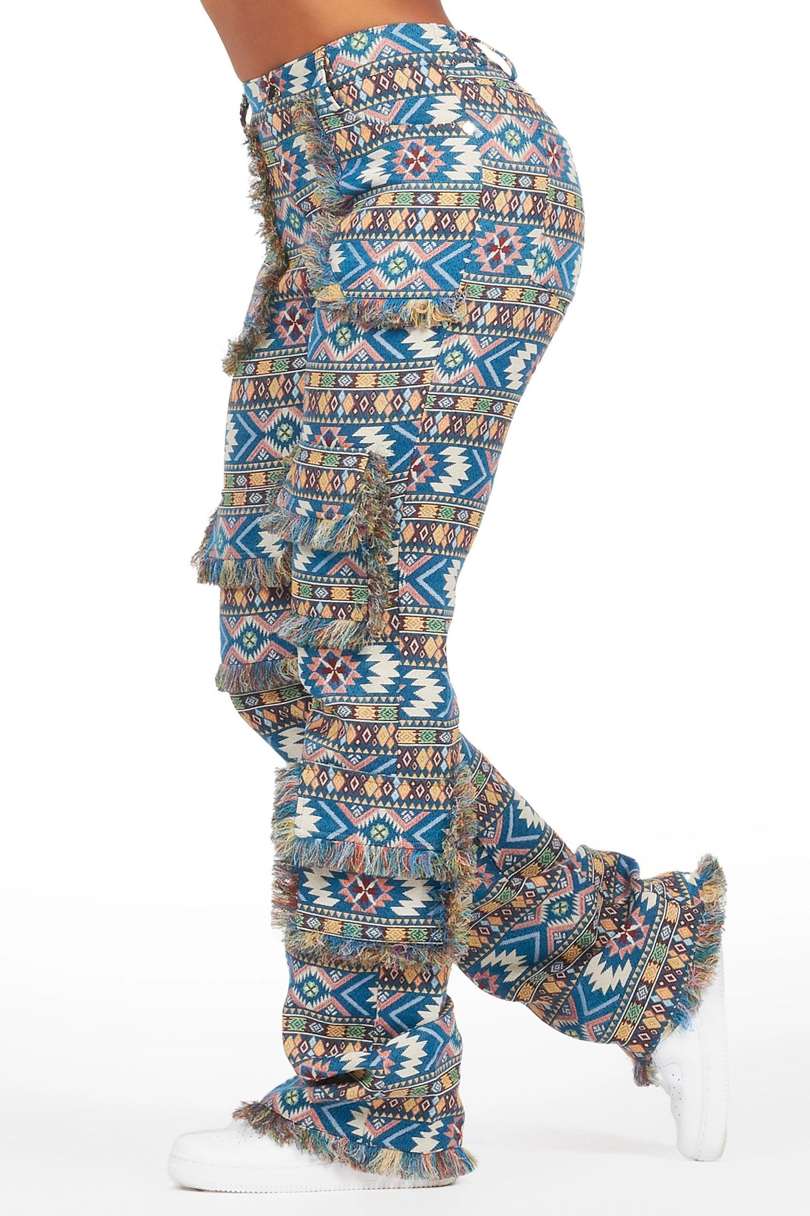 Ferlanda Blue Cargo Tapestry Stacked Pant Female Product Image