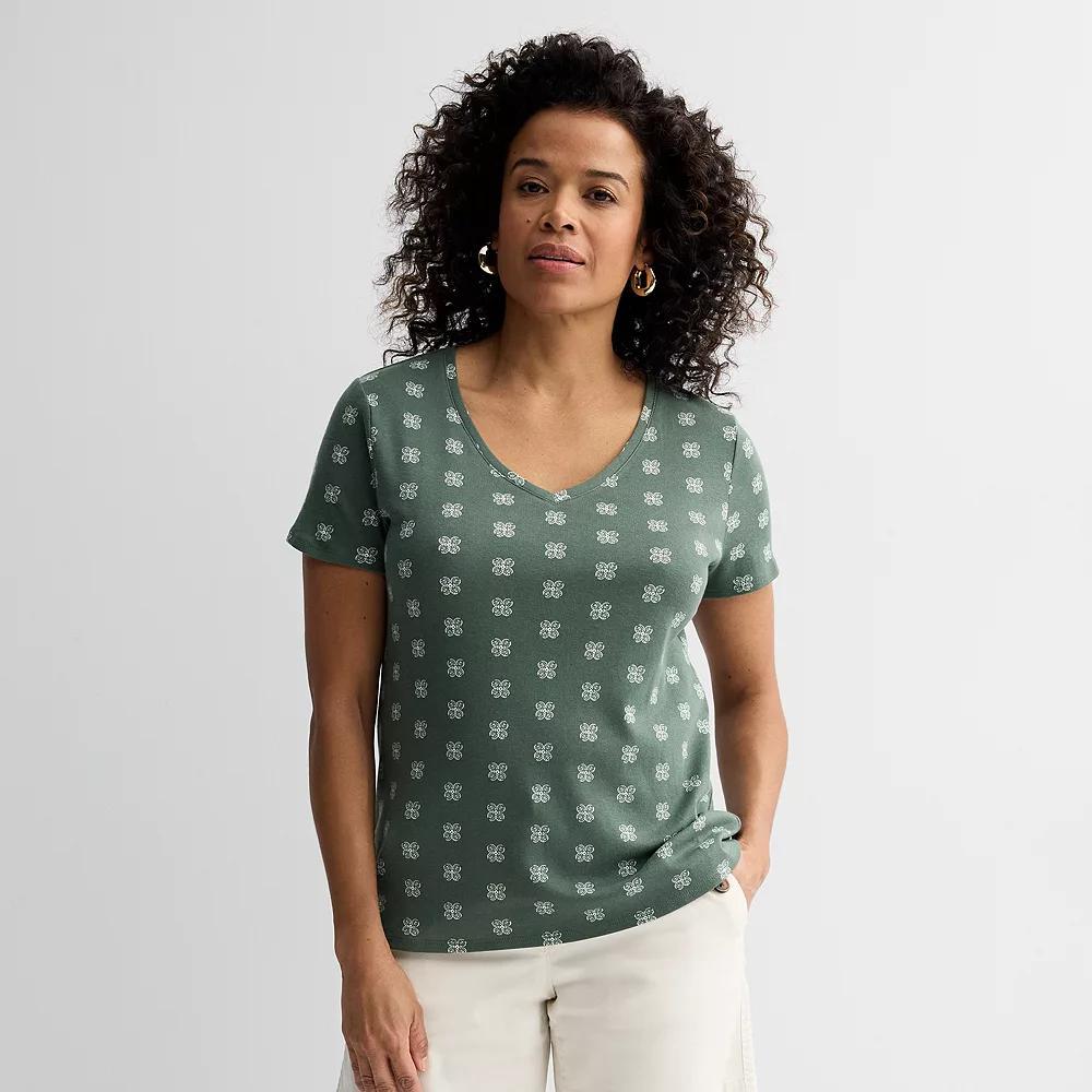 Women's Croft & Barrow® Essential V-Neck Tee, Size: Medium, Blue Tropical Palm Product Image