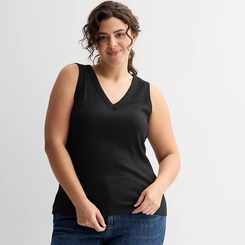 Plus Size Sonoma Goods For Life® Ribbed V-Neck Tank Top, Women's, Size: 4XL, Peri Phlox Product Image