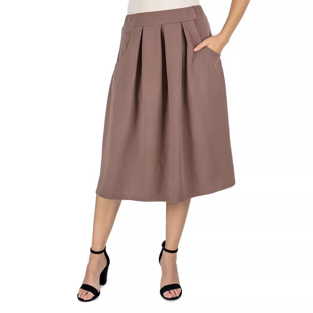 Women's 24Seven Comfort Apparel Solid Pleated Midi Skirt, Size: XL, Brown Product Image