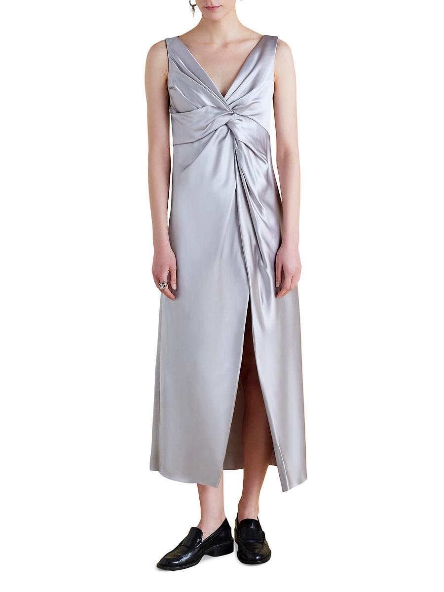 Womens Satin V-Neck Twist Dress Product Image