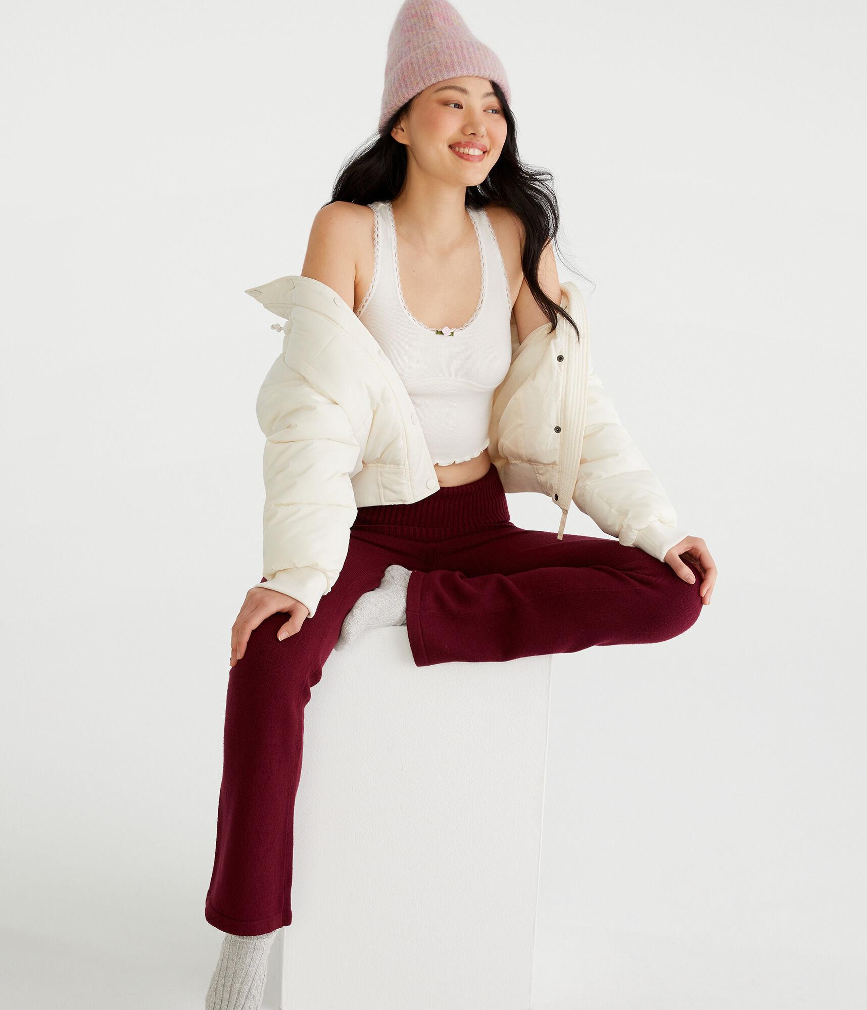Flare Mid-Rise Fold-Over Sweater Pants Product Image