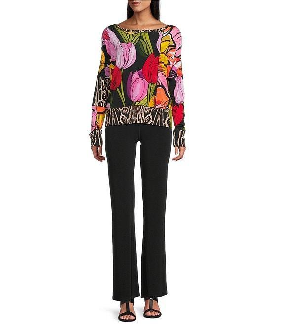 Eva Varro Animal Tulip Floral Print Boat Neck Long Sleeve Top Product Image