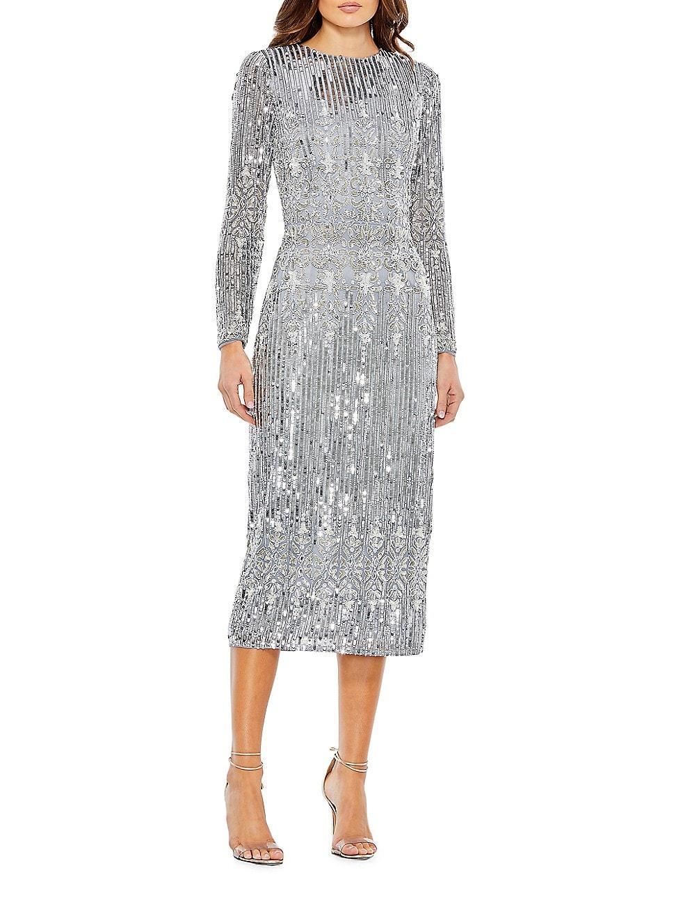 Womens Embellished Long-Sleeve Column Dress Product Image