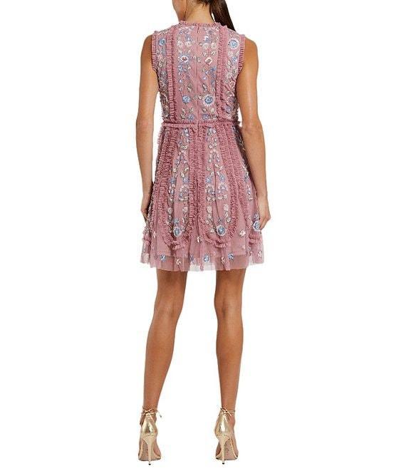 Mac Duggal Floral Beaded Crew Neck Sleeveless Dress Product Image