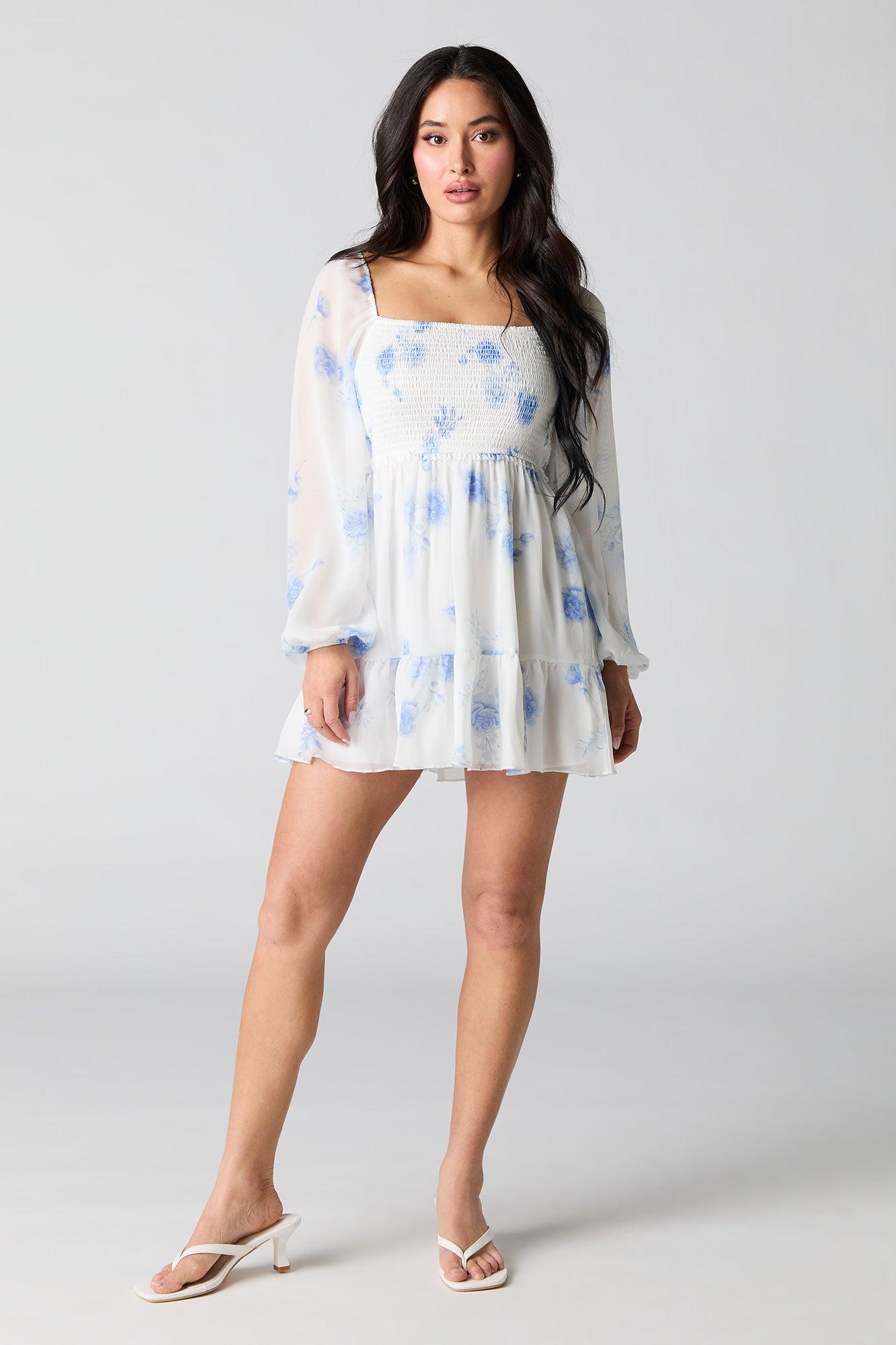 Smocked Tiered Long Sleeve Mini Dress Female Product Image