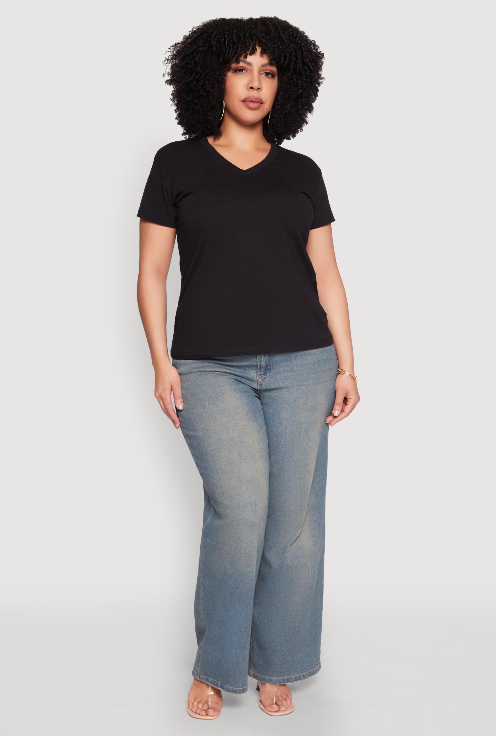 Womens Plus Size V Neck Short Sleeve Top Product Image