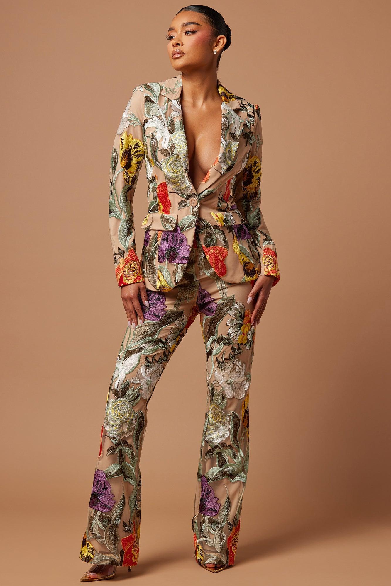 Adaila Floral Embroidered Blazer - Nude/combo Product Image