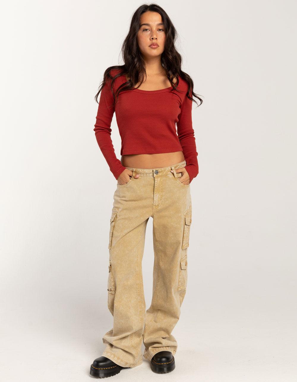 FIVESTAR GENERAL CO. Rib Knit Womens Long Sleeve Top - RED Product Image