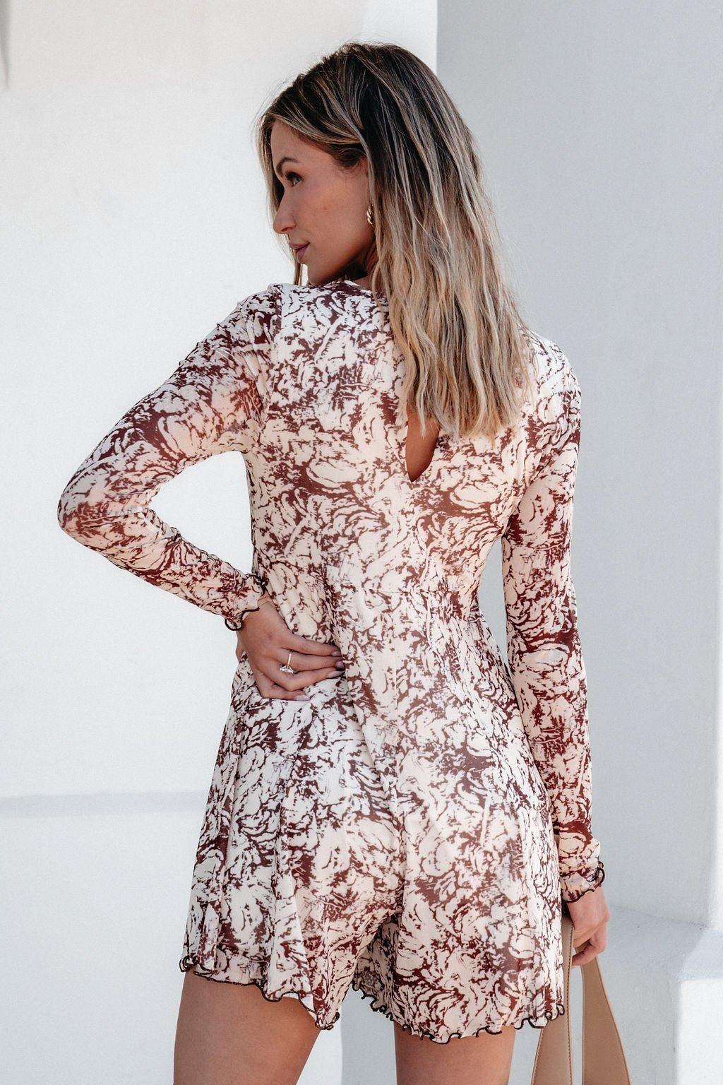 Brown Floral Print Romper Dress - FINAL SALE Product Image