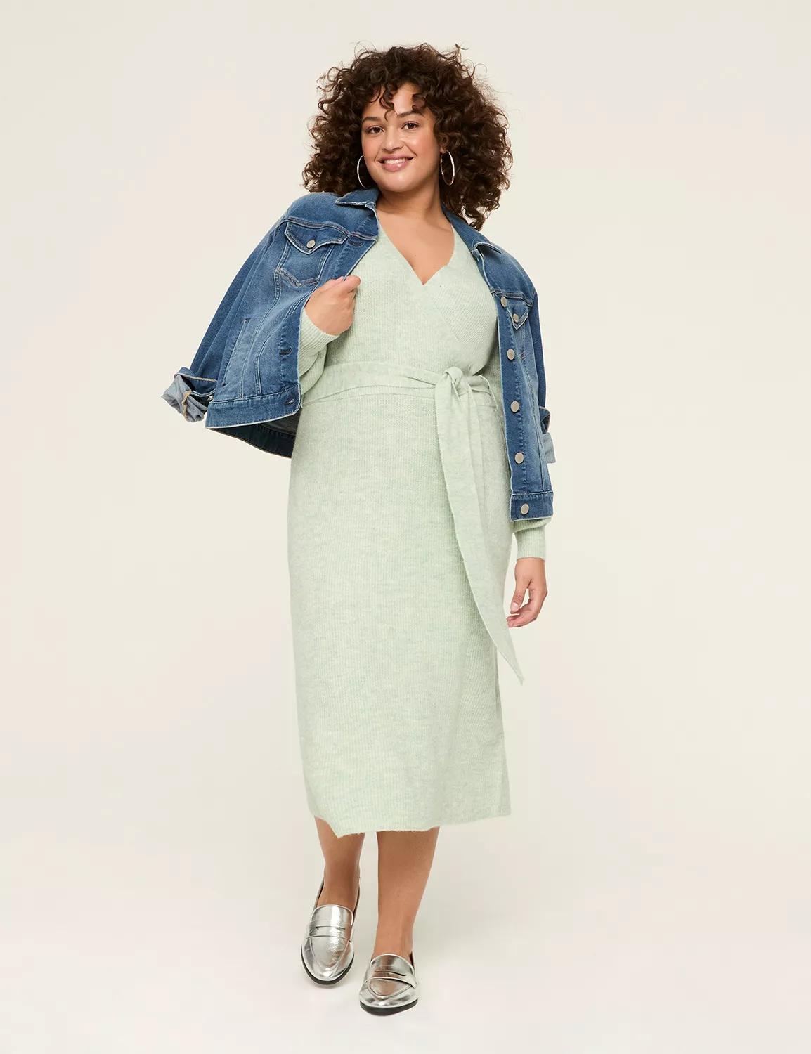 Faux-Wrap Sweater Midi Dress Product Image