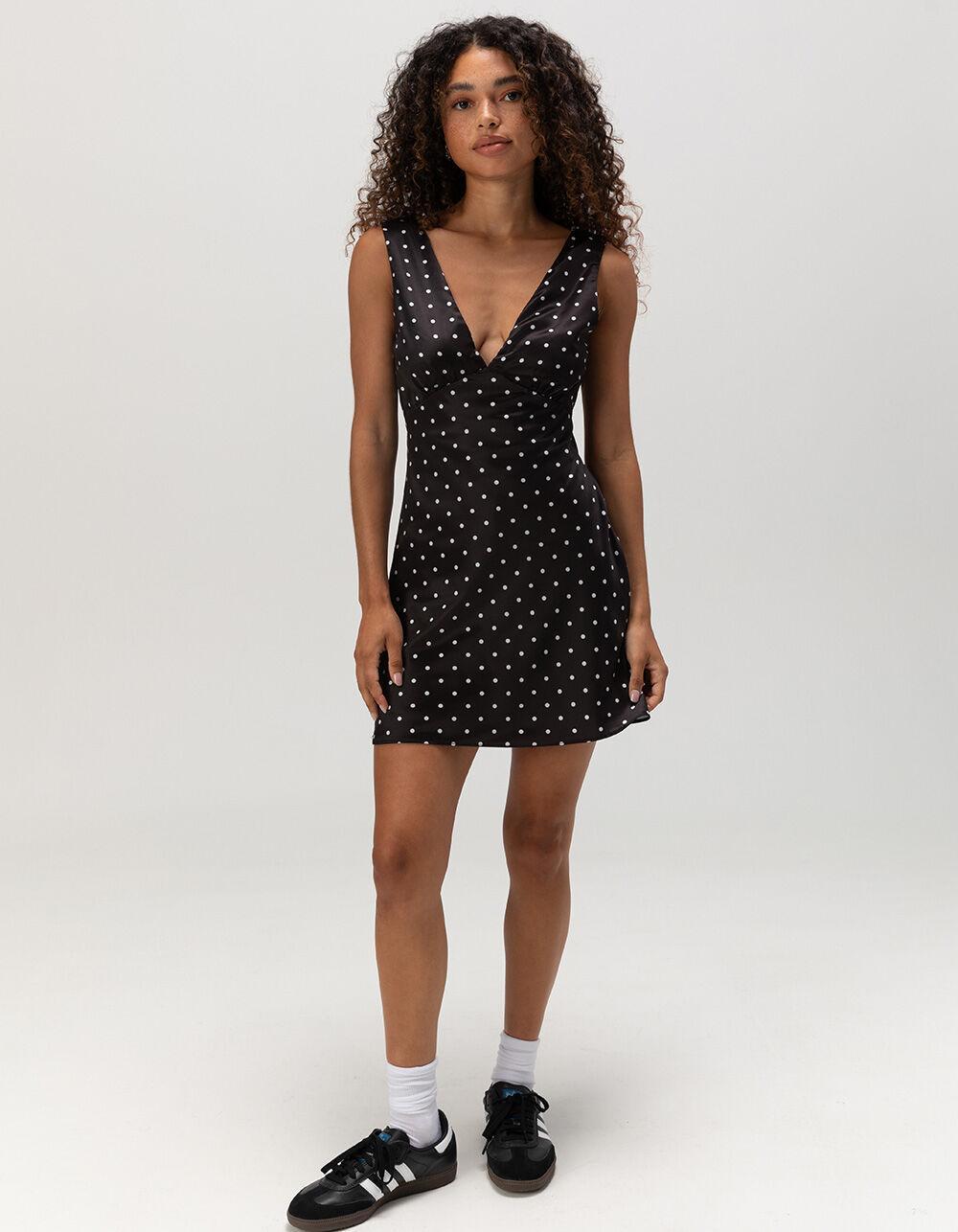 COTTON CANDY LA Womens Polka Dot Slip Dress - BLACK Product Image