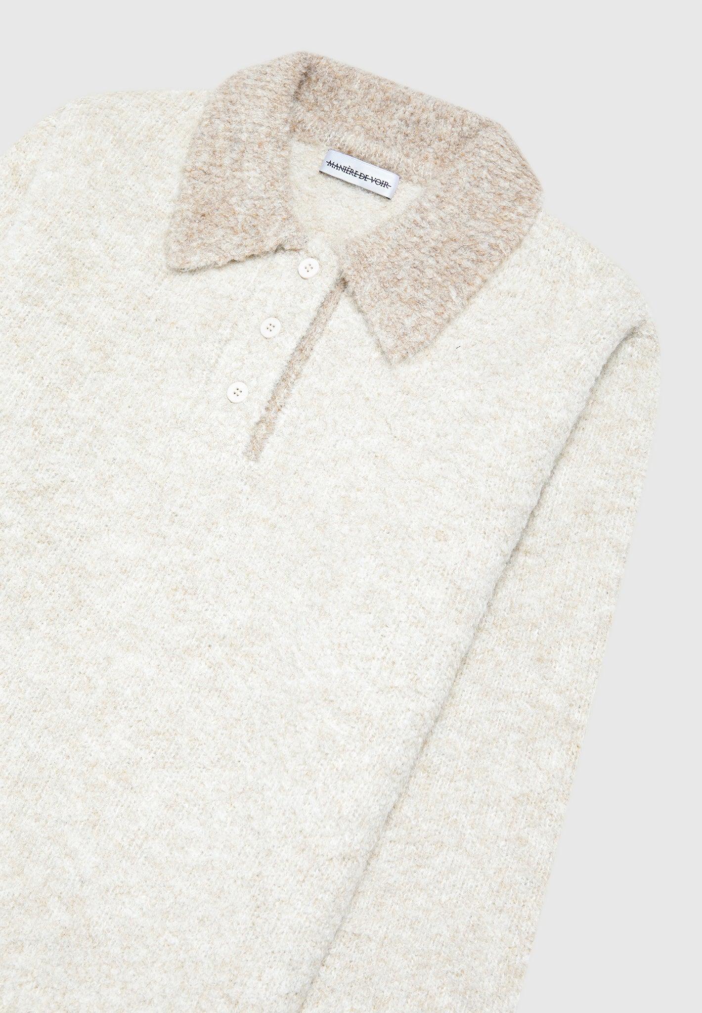 Boucle Knit Contrast Polo Jumper - Cream Male Product Image