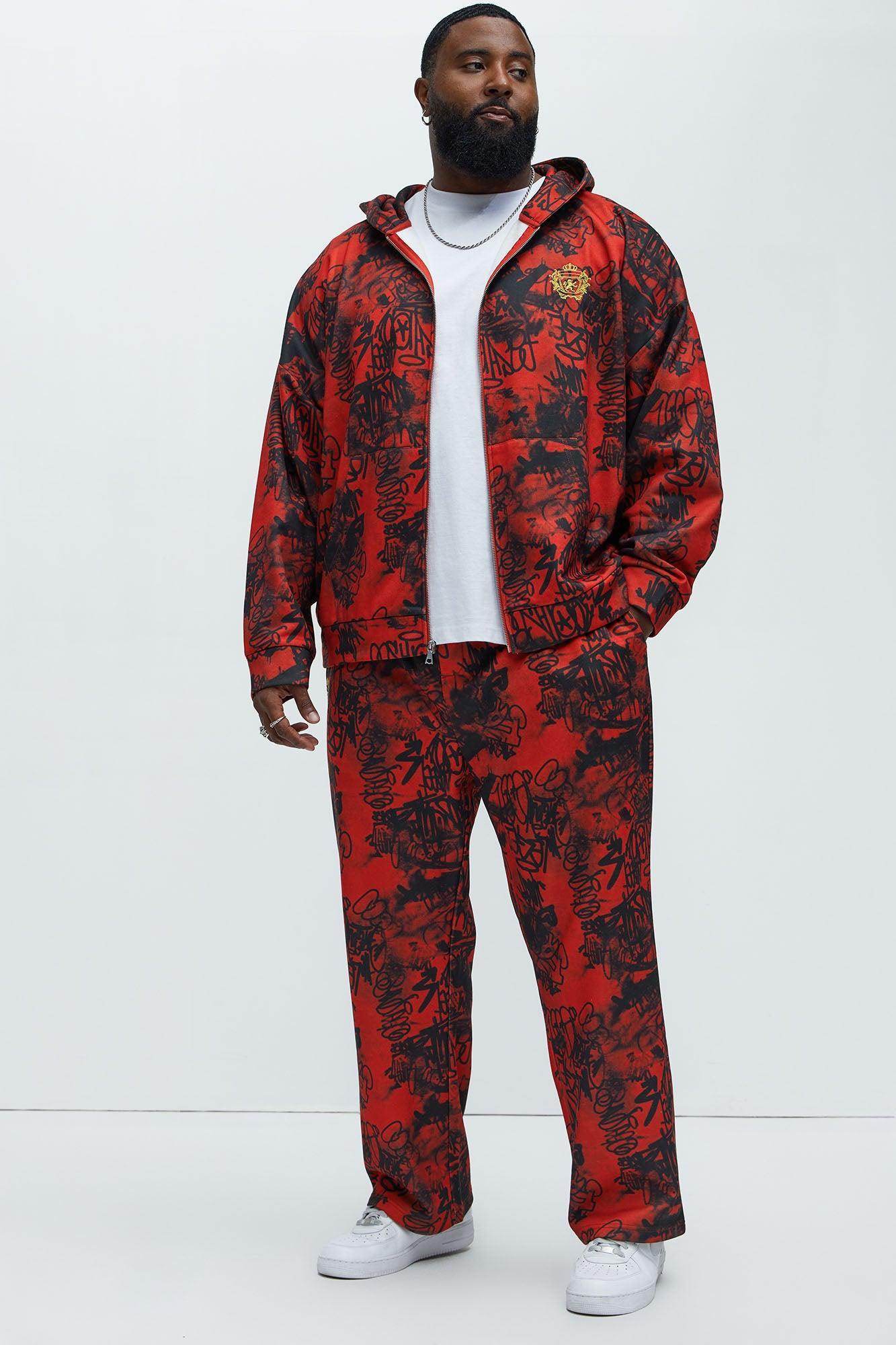 Vandal Oversized Graffiti Zip Up Hoodie - Red Product Image