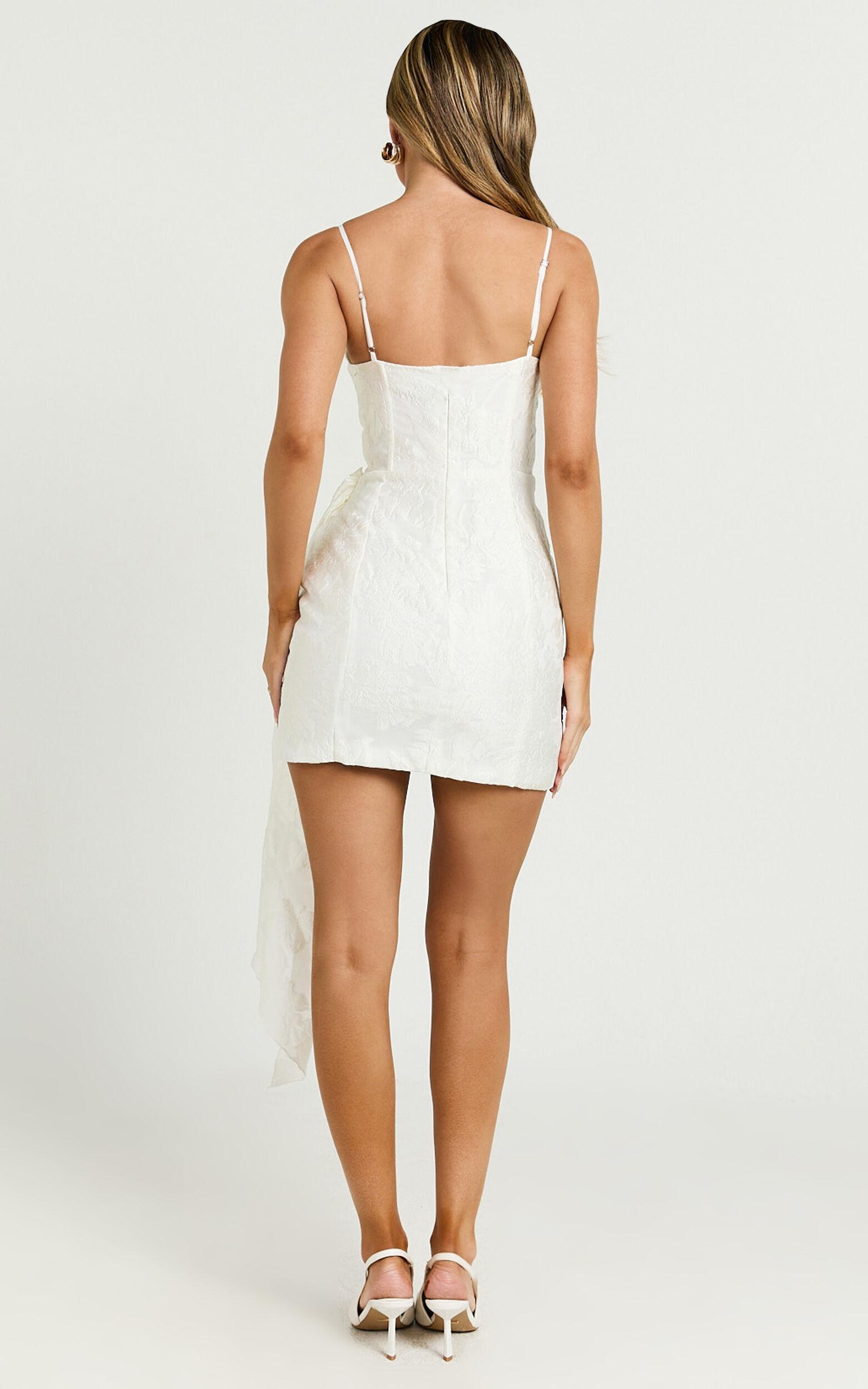 Laine Mini Dress - Jacquard Draped Dress in White Product Image