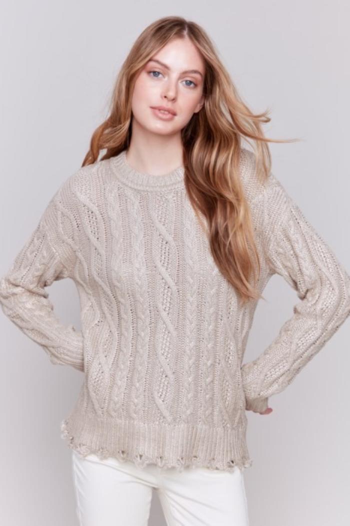Metallic Cable Knit Sweater Product Image