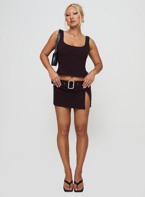 Genessa Belted Micro Mini Skirt Wine Product Image