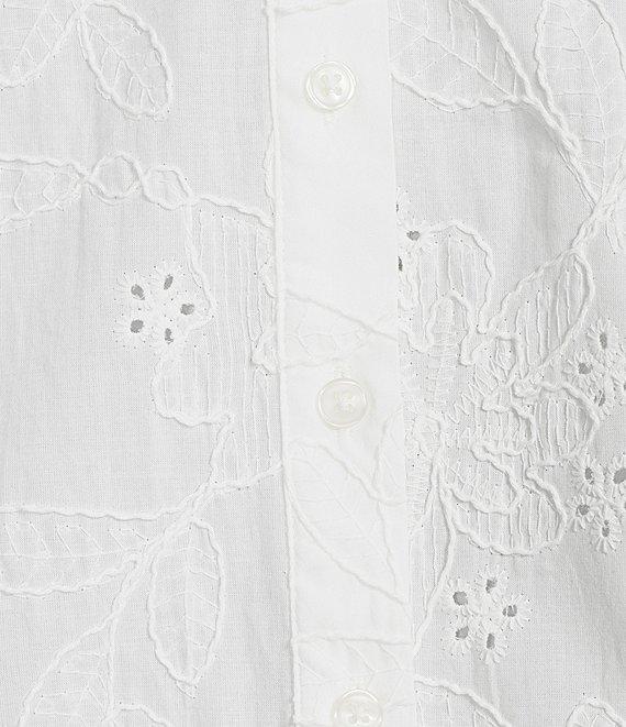 Jones New York Embroidered 3/4 Tie Sleeve Button Front Blouse Product Image