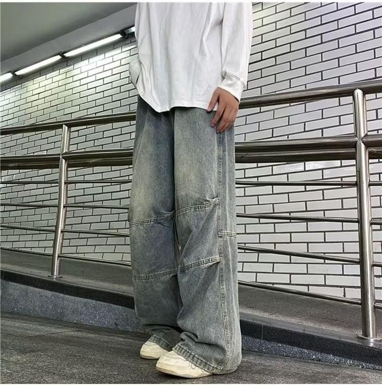 Mid Rise Washed Wide Leg Jeans Product Image