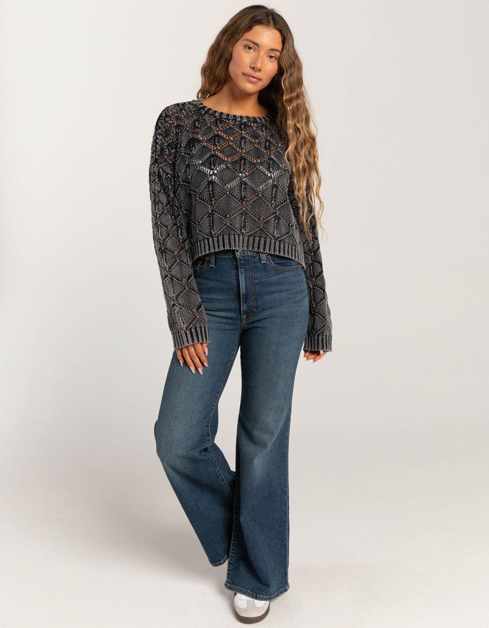 FULL TILT Womens Open Weave Washed Pullover Sweater - PURPLE Product Image