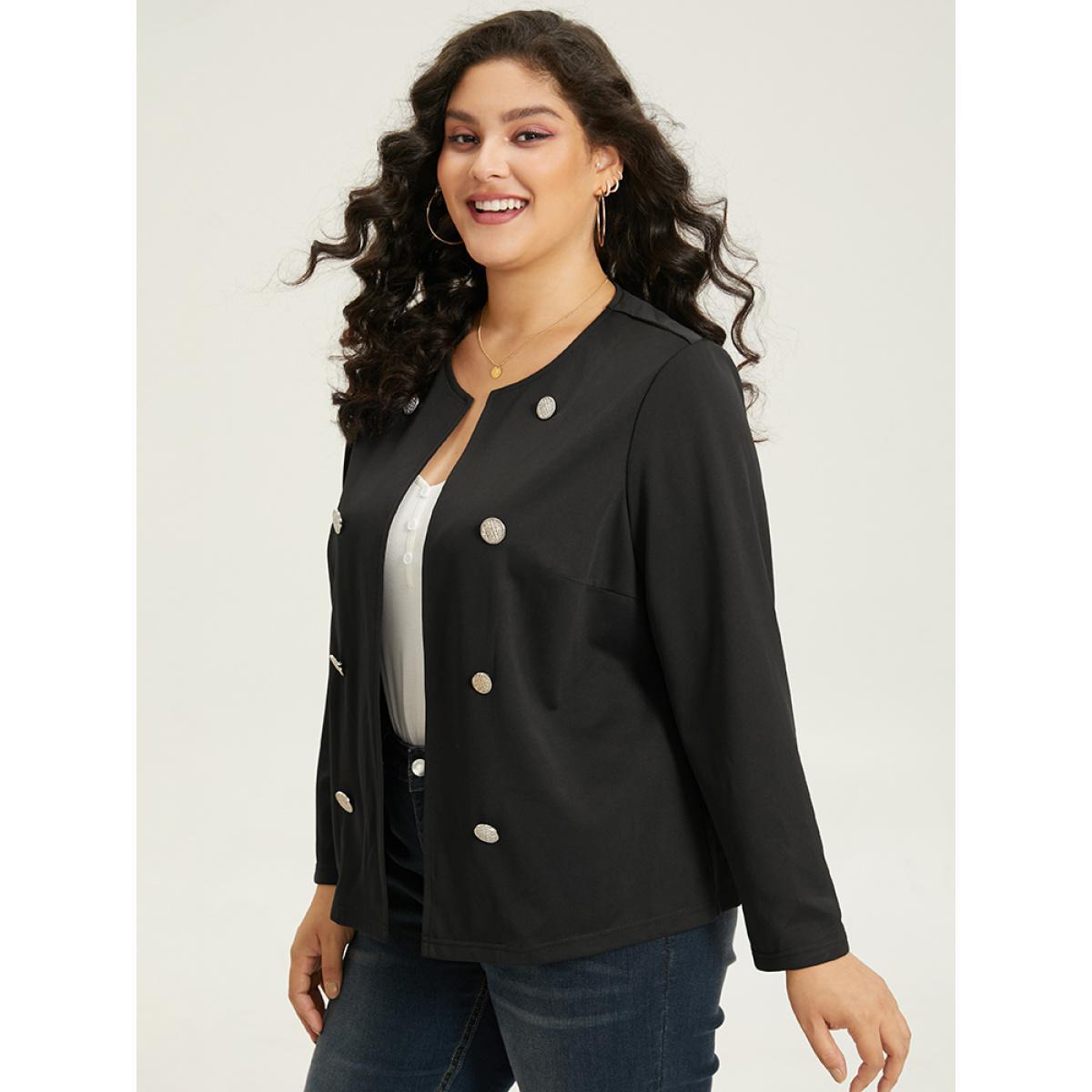 Plus Size Halloween Solid Buckle Detail Jacket Women Black Plain Work Jackets BloomChic 30/6X Product Image
