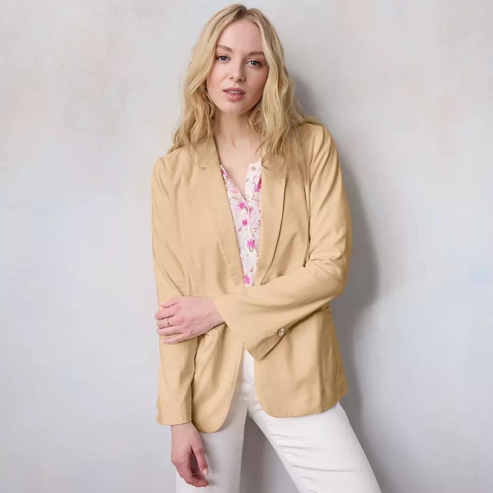 Women's LC Lauren Conrad Notch Collar 1-Button Blazer Jacket, Size: XXL, Light Beige Khaki Product Image