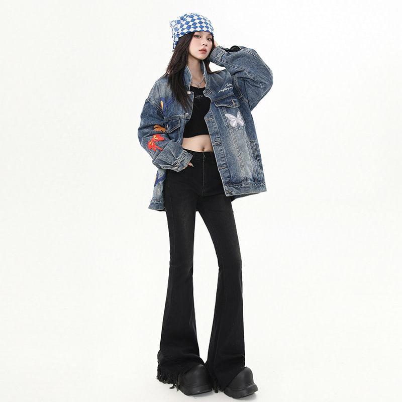 Mid Rise Washed Tasseled Bootcut Jeans (Various Designs) Product Image
