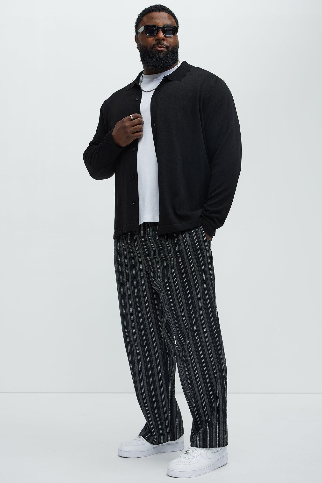 Striped Down Straight Pants - Black/combo Product Image