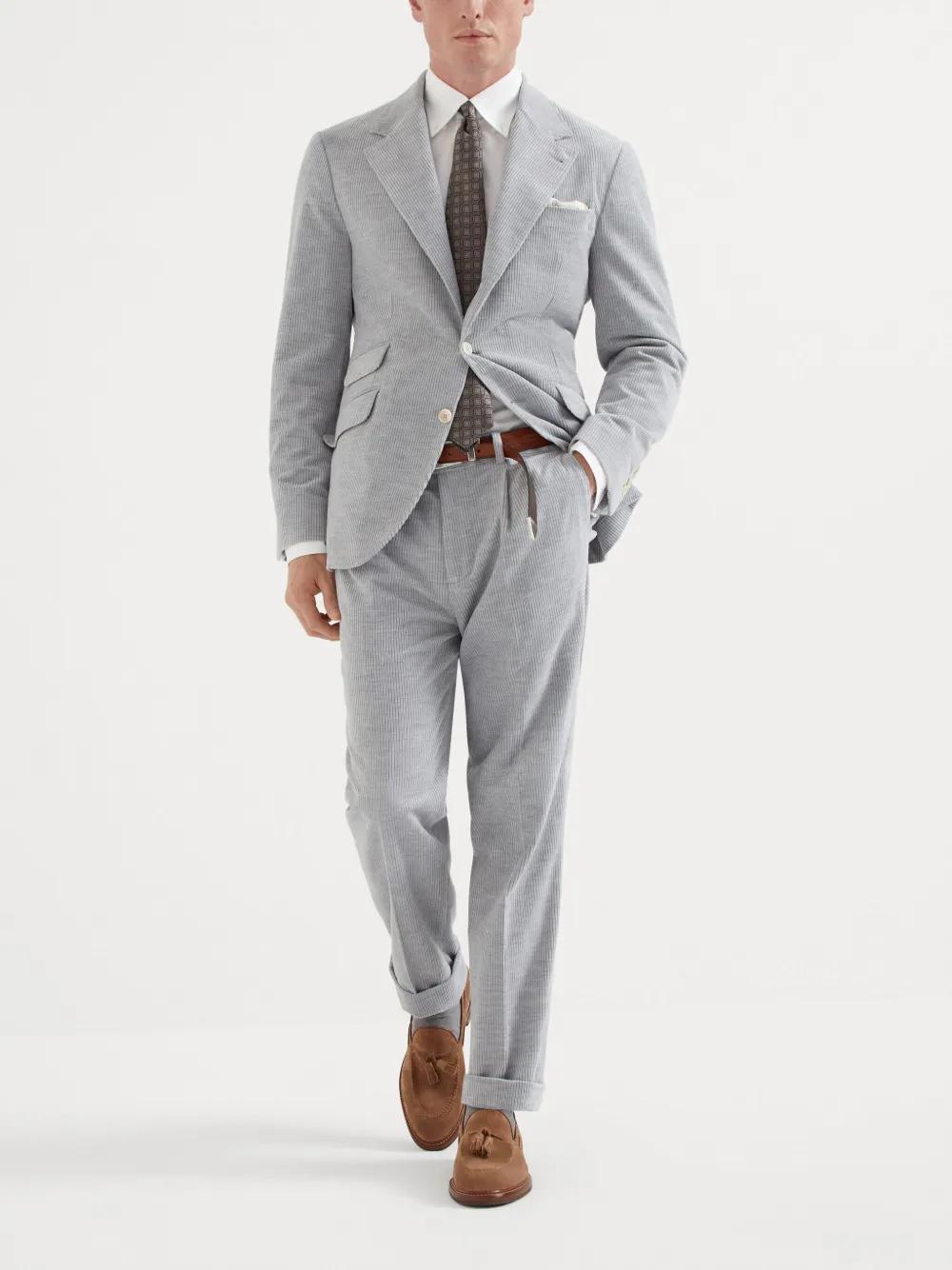 BRUNELLO CUCINELLI Mélange Corduroy Trousers In Silver Product Image