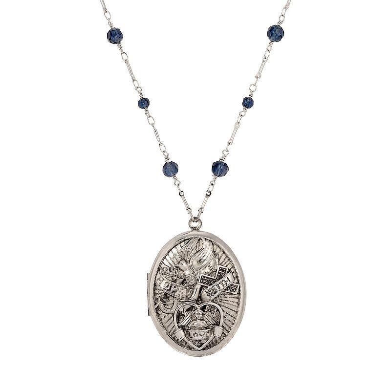 Symbols of Faith Love Hope Faith Locket Necklace, Womens, Blue Product Image