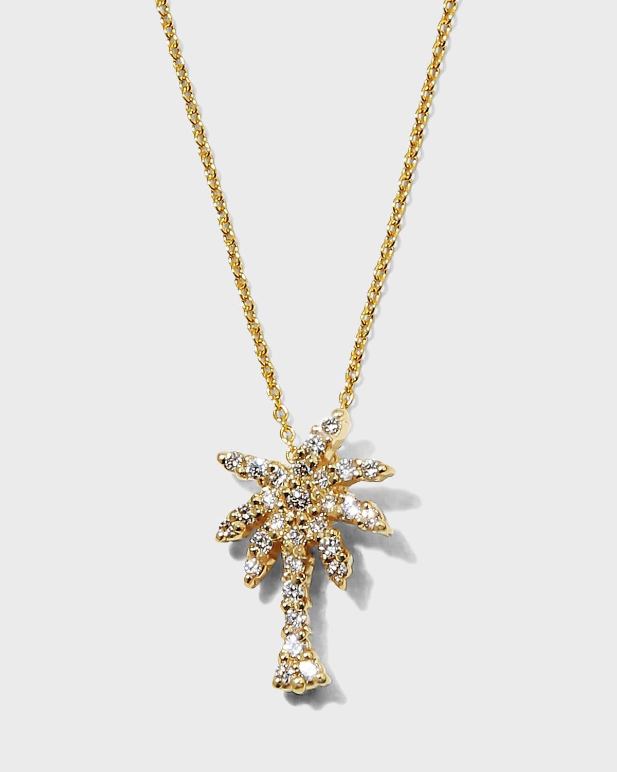 18k Gold Diamond Palm Tree Pendant Necklace Product Image