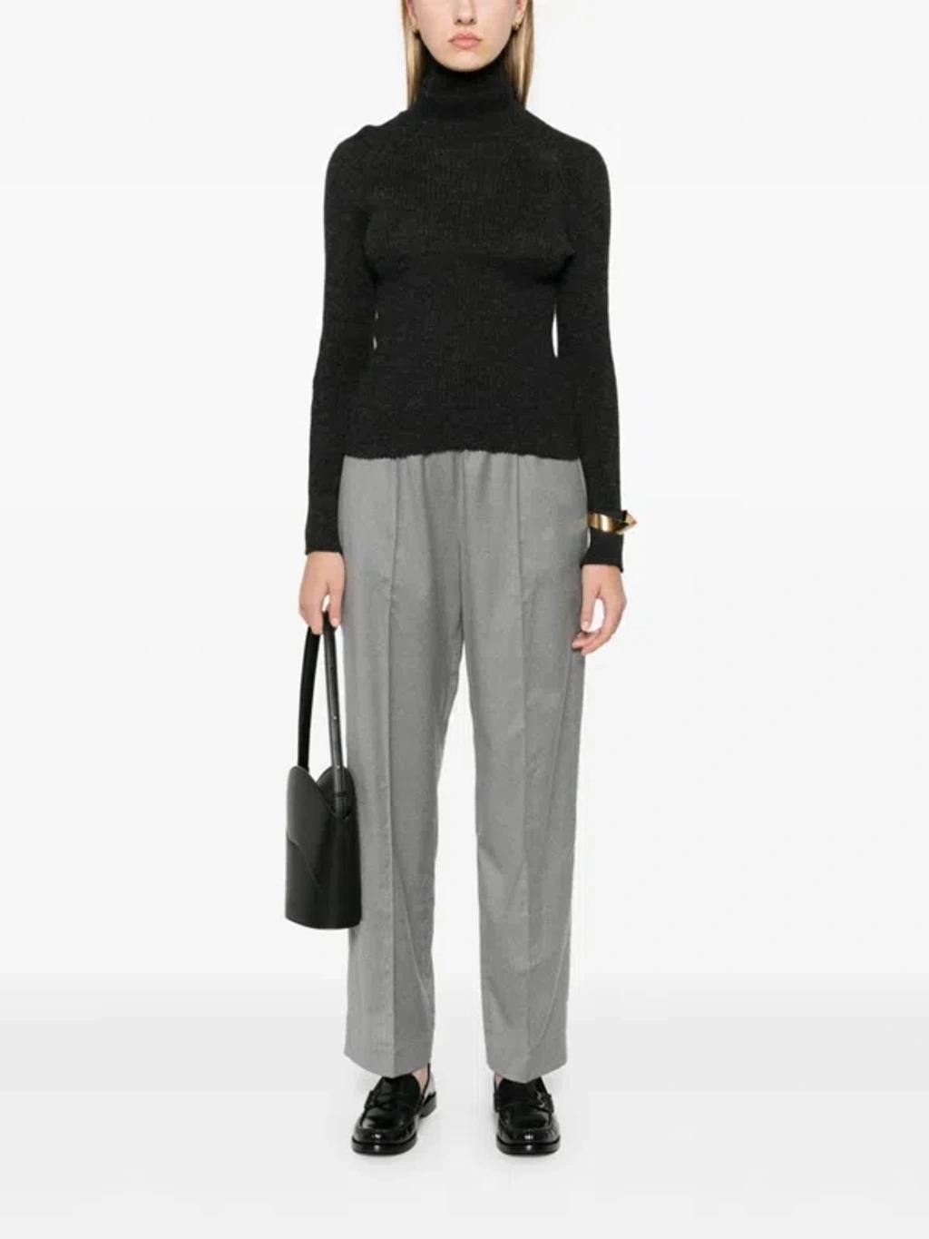 FABIANA FILIPPI Woolen Fabric Straight Leg Trousers With Elastic Waistband In Melange Rock Product Image