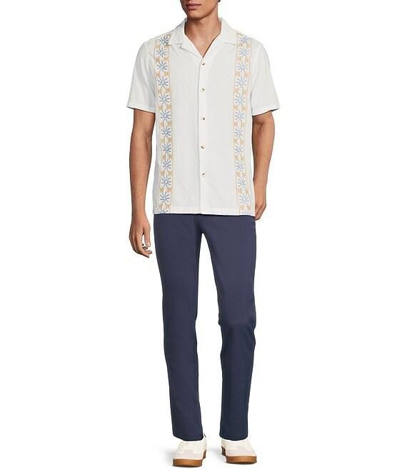 Rowm Short Sleeve Seersucker Embroidery Stripe Camp Shirt Product Image