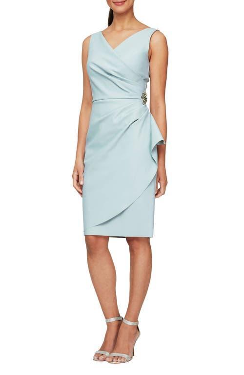 Alex Evenings Surplice V-Neck Sleeveless Ruched Brooch Sheath Dress Product Image