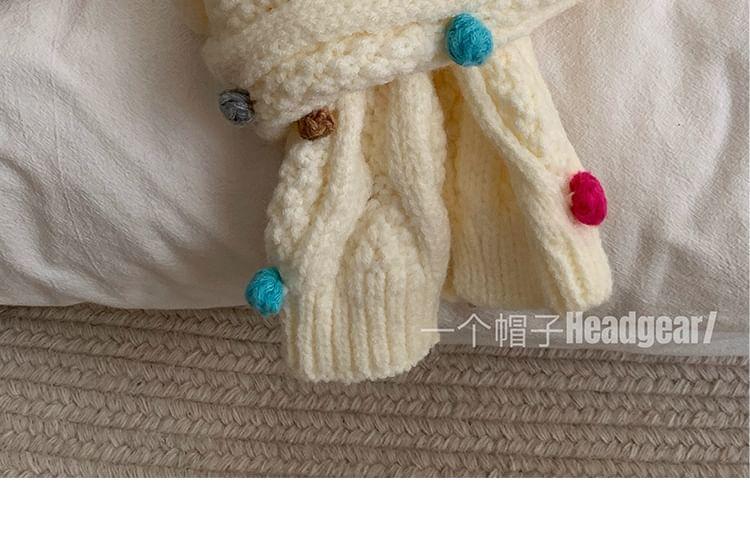 Plain Pom Pom Cable-Knit Scarf Product Image