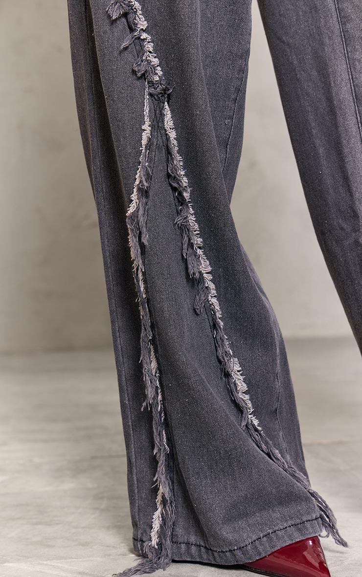  Petite Washed Grey Fray Detail Wide Leg Jeans Product Image