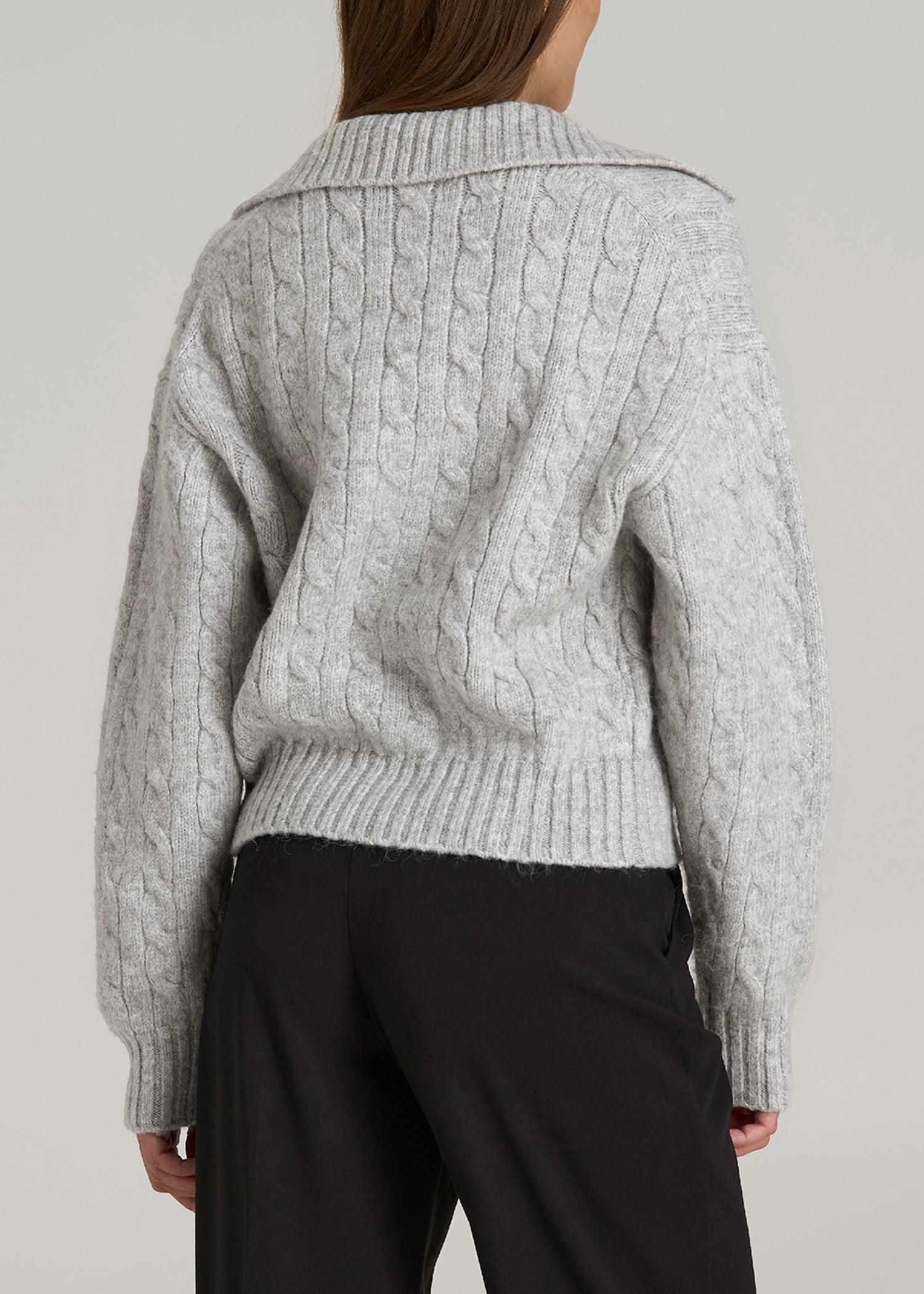 Johnny Collar Cable Knit Sweater for Tall Women in Grey Mix Product Image