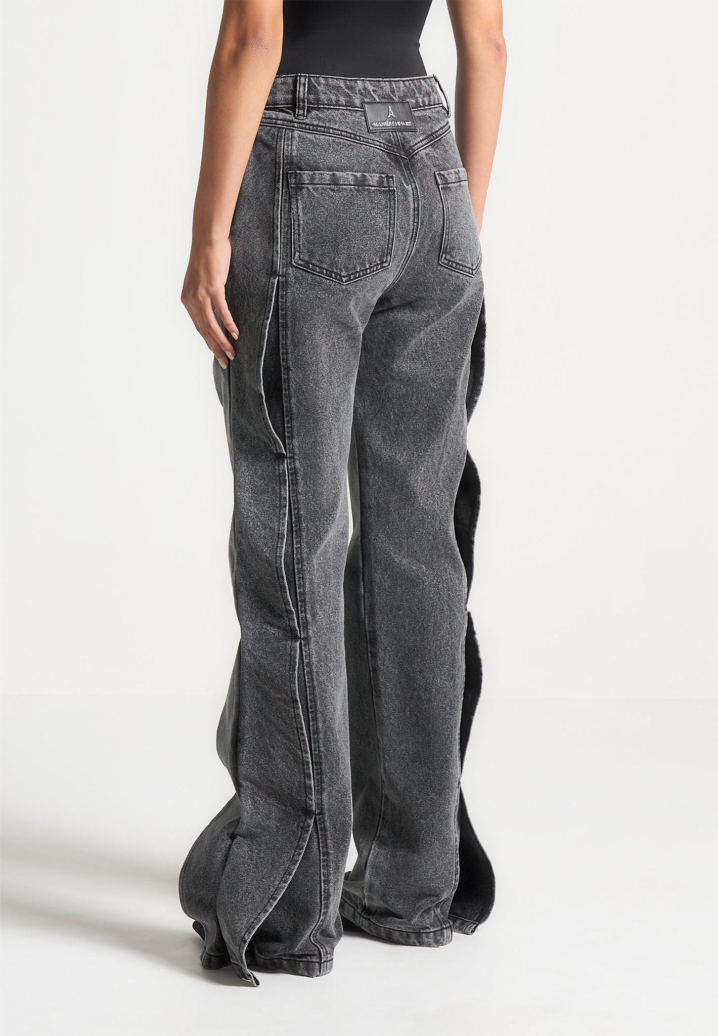 Maé - Wave Detail Boyfriend Jeans - Washed Grey Female Product Image