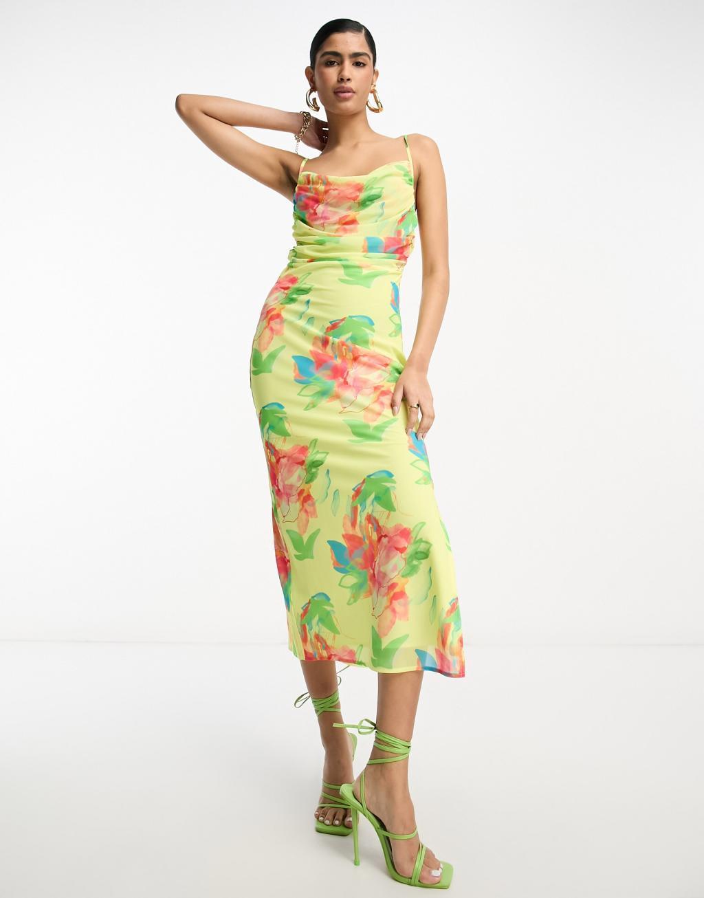 Pretty Lavish cowl neck split midaxi dress Product Image