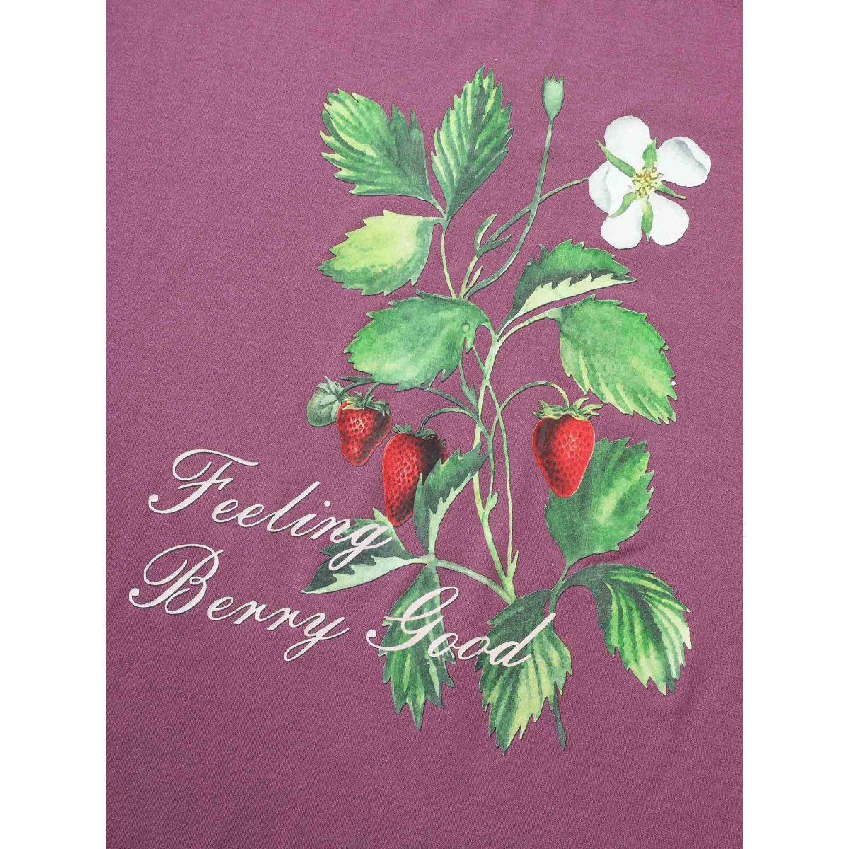 Plus Size Strawberry Print Round Neck T-shirt Purple Women Casual Non Natural Flowers Everyday T-shirts BloomChic 26/4X Product Image