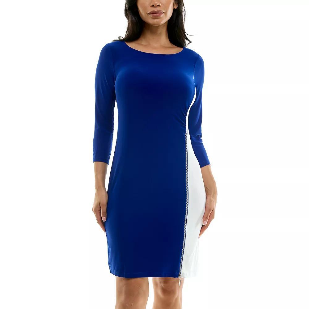 Women's Nina Leonard Colorblock Faux-Wrap Mini Dress, Size: XL, Blue White Product Image