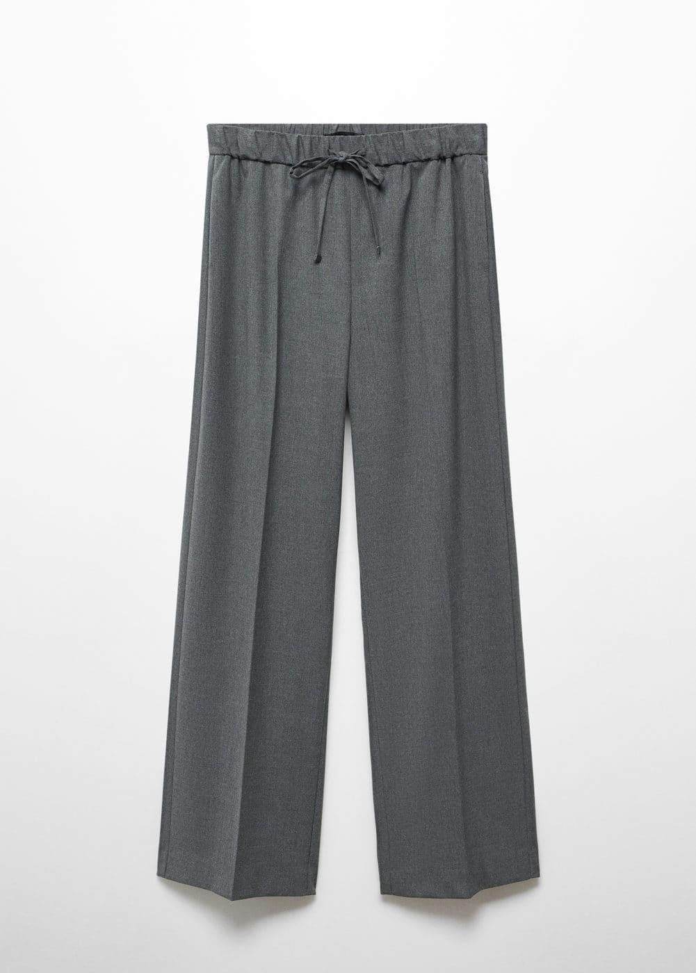 Mango Womens Elastic Waist Wideleg Pants Product Image