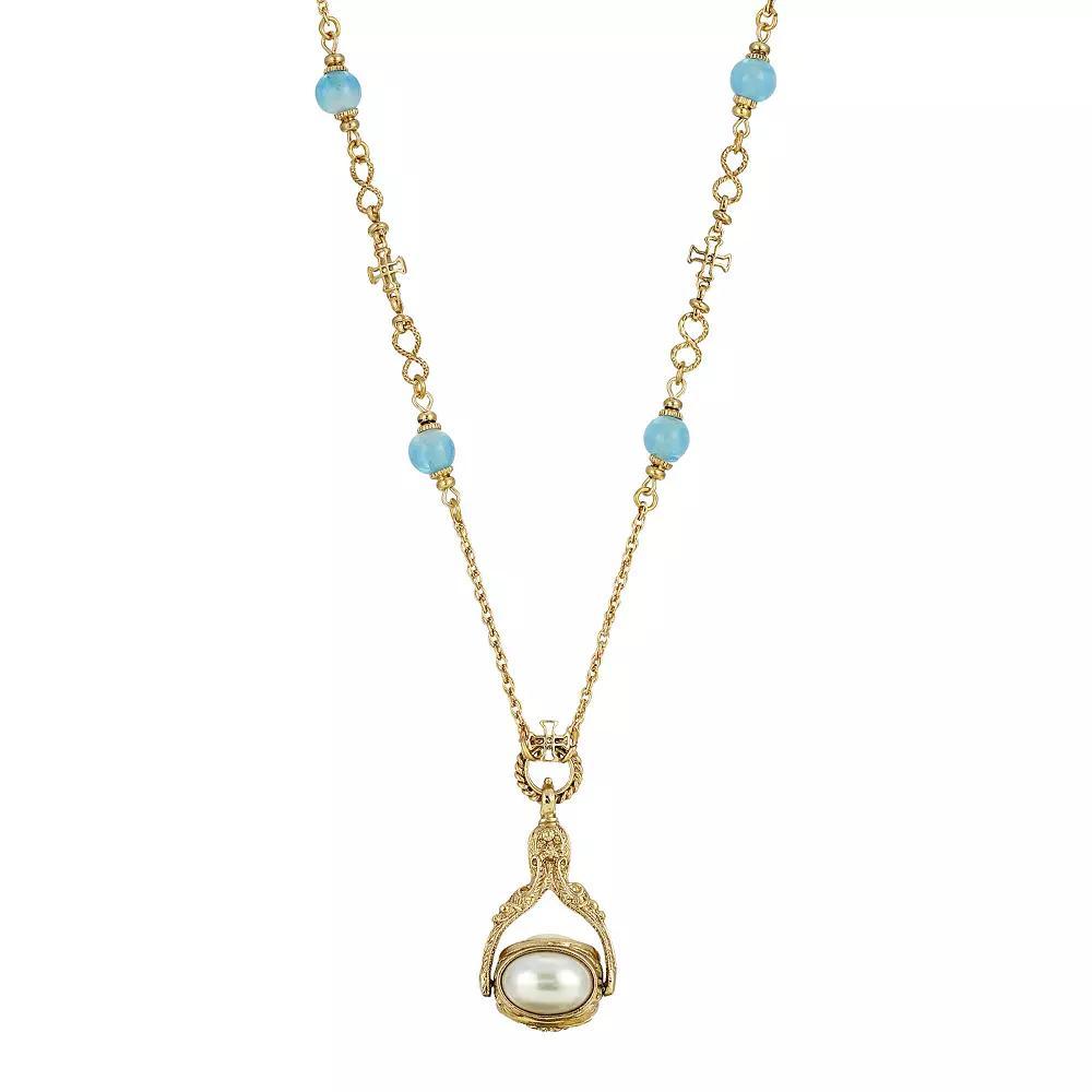 Symbols of Faith Blue Mary Cameo Spinner Necklace, Womens Product Image