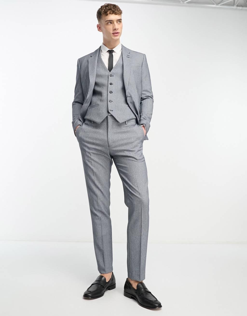 River Island skinny houndstooth suit vest in blue Product Image