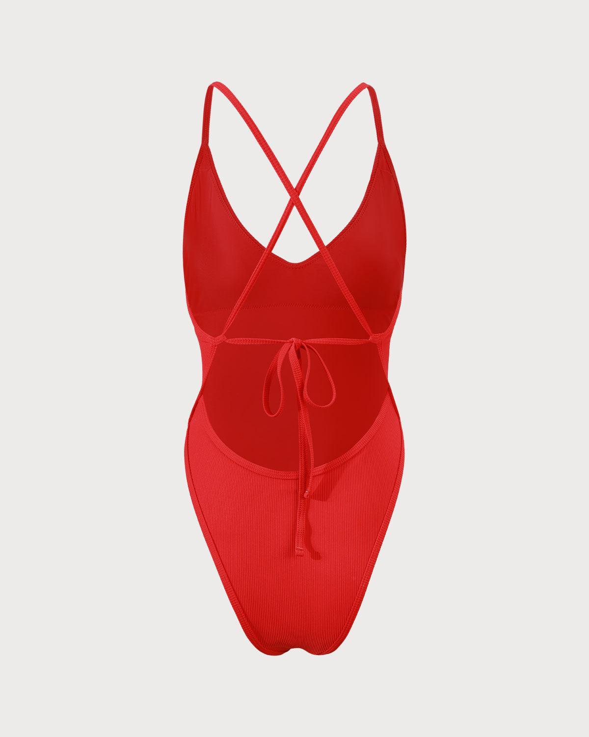 The Red Ribbed Cross Back One-Piece Swimsuit Product Image