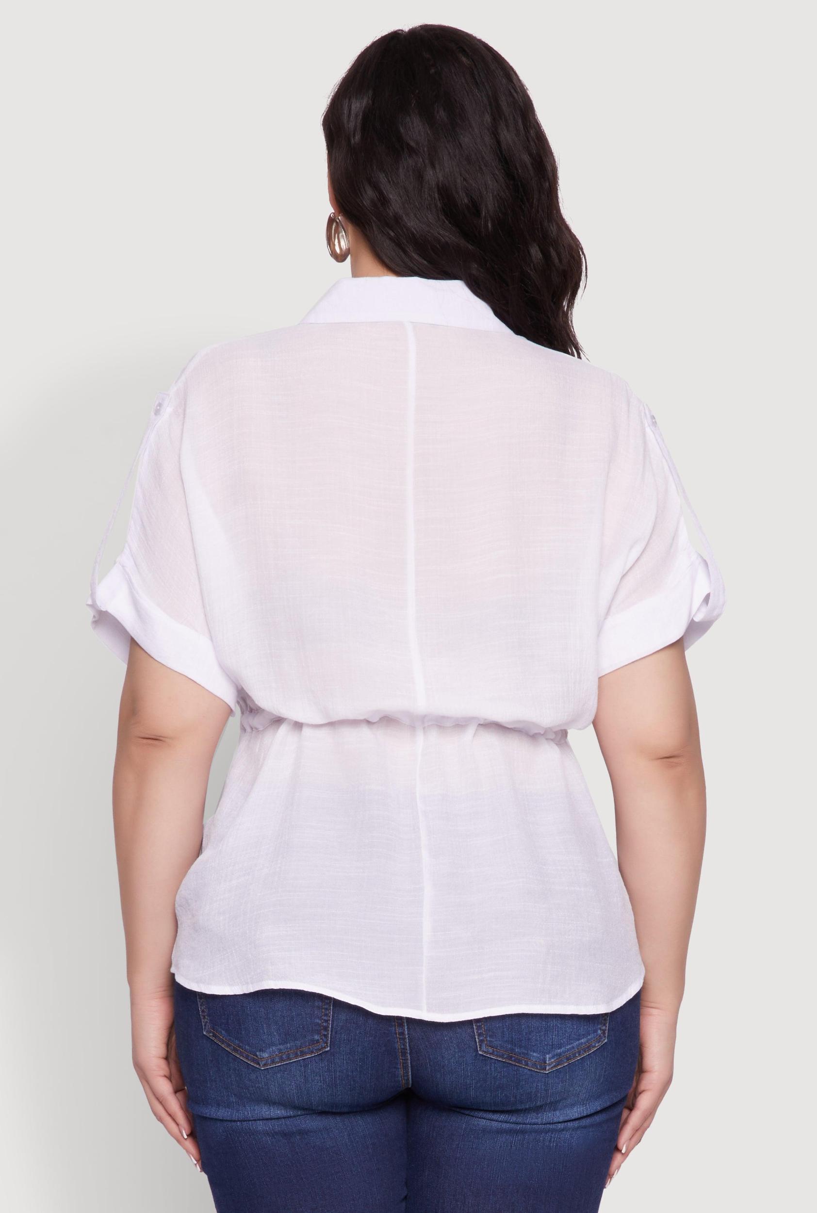 Plus Size Drawstring Waist Shirt Female Product Image