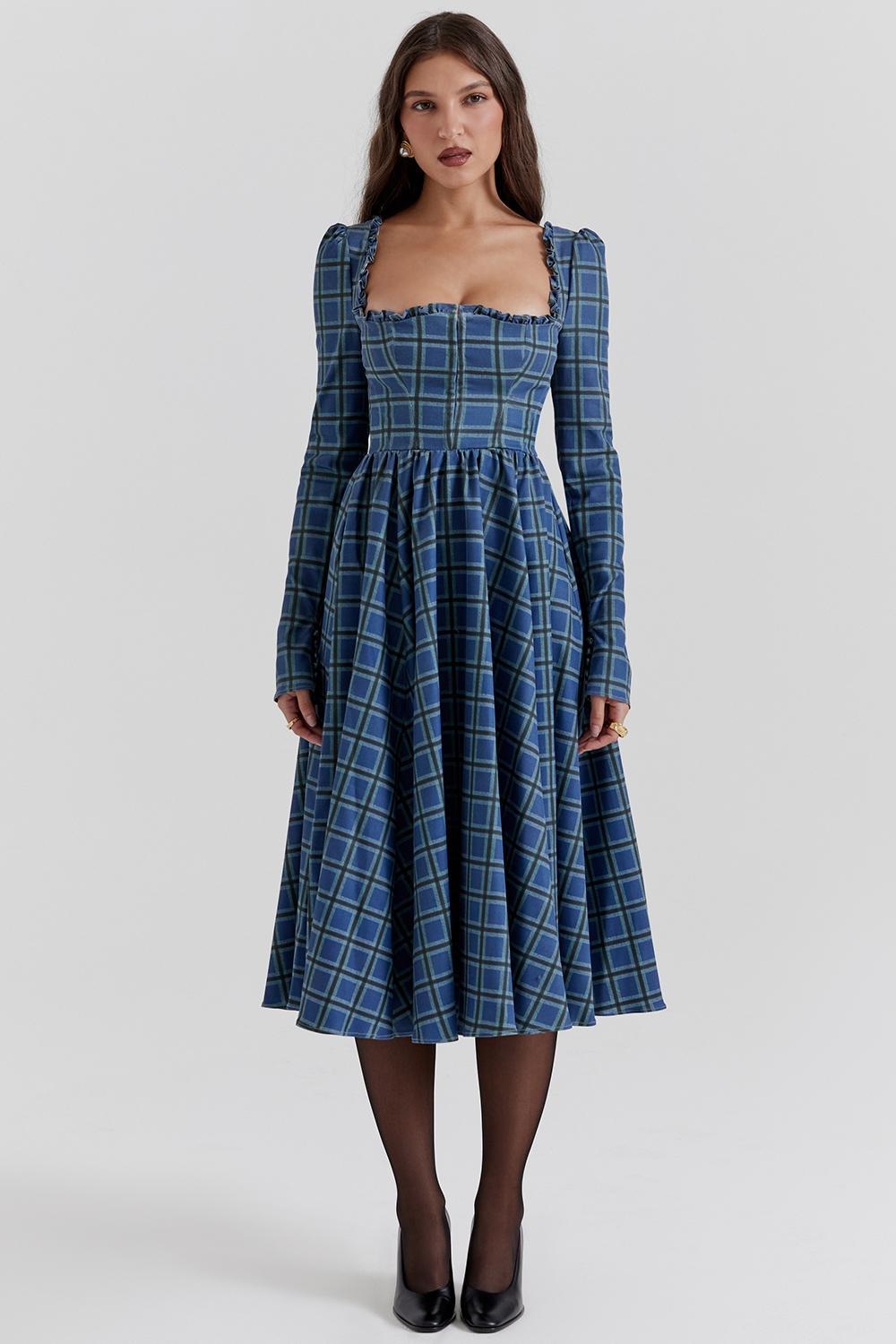 Delia Blue Tartan Midi Dress Product Image