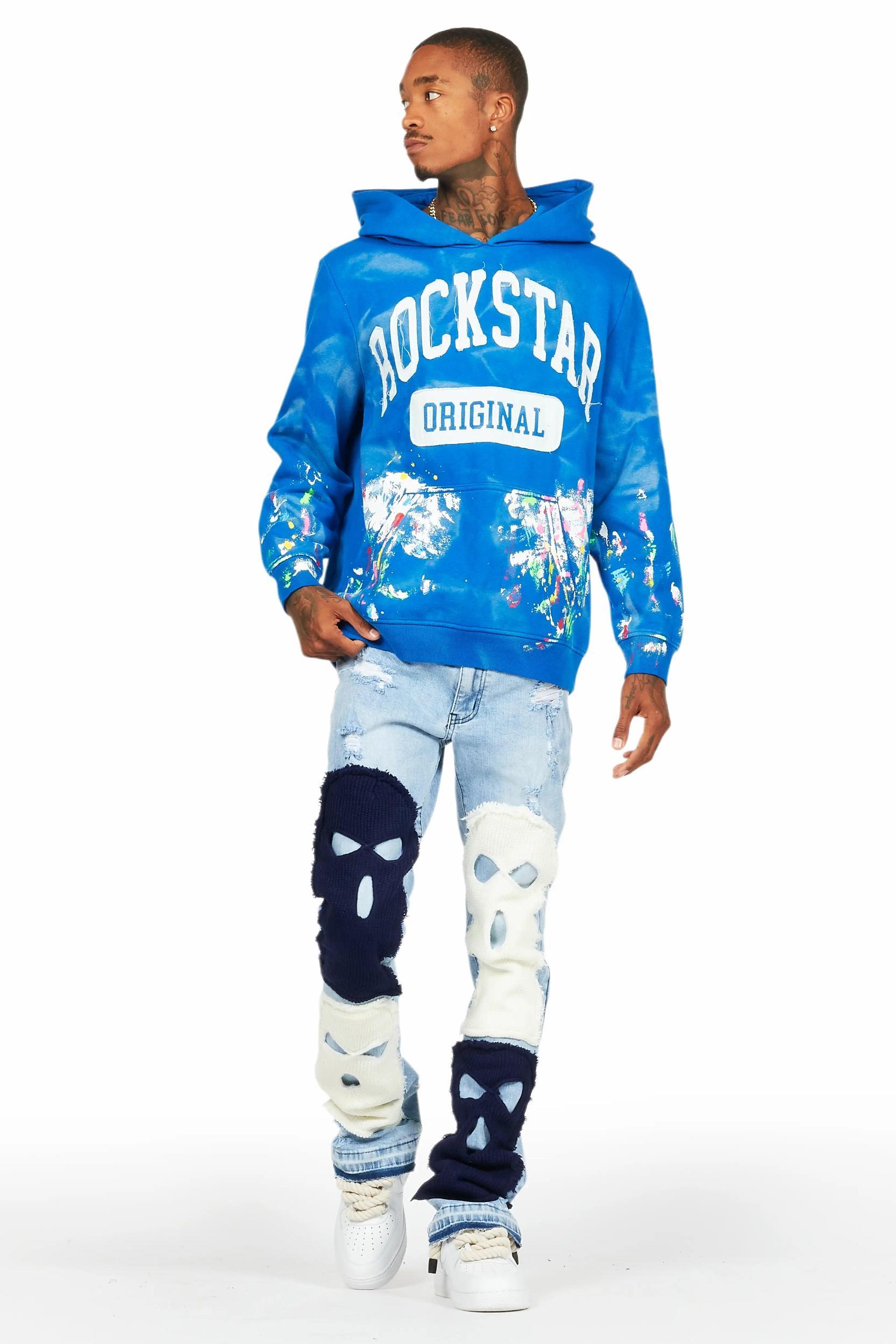 Destry Blue Patchwork Stacked Flare Jean Male Product Image